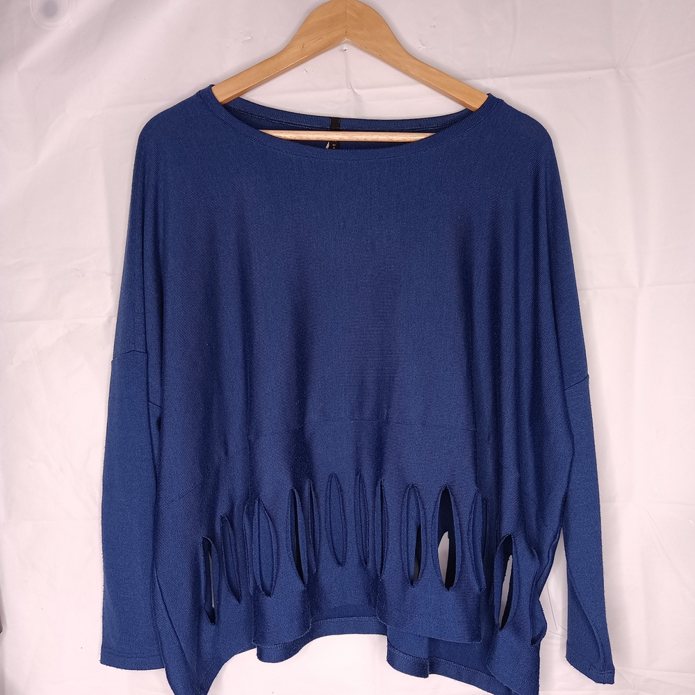 Navy Blue Crew Neck Sweater with Playful Fringe